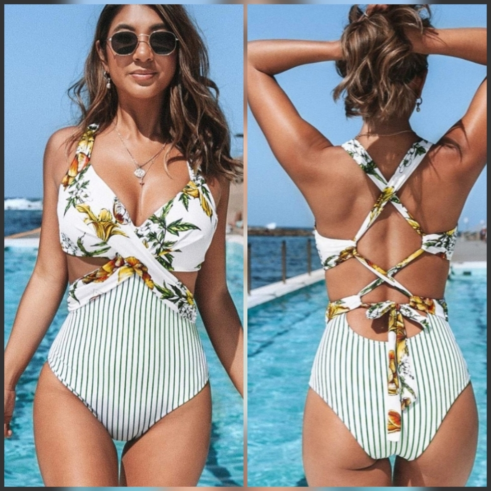 Cupshe Stripes and Floral One Piece